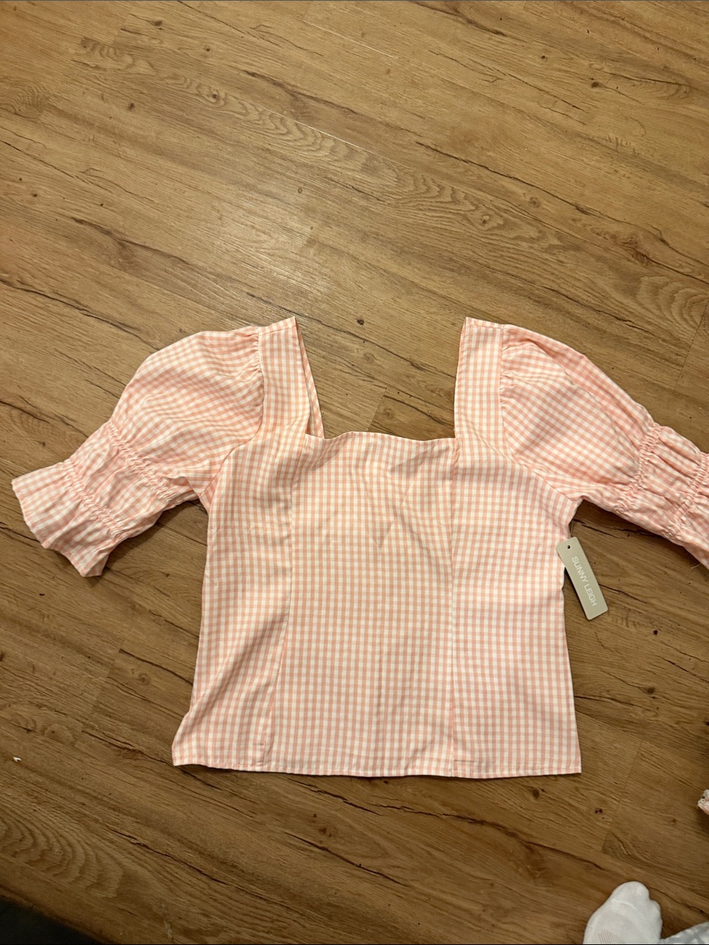 Women’s Pink Gingham Square-Neck Top SUNNY LEIGH NEW WITH TAGS SZ LARGE